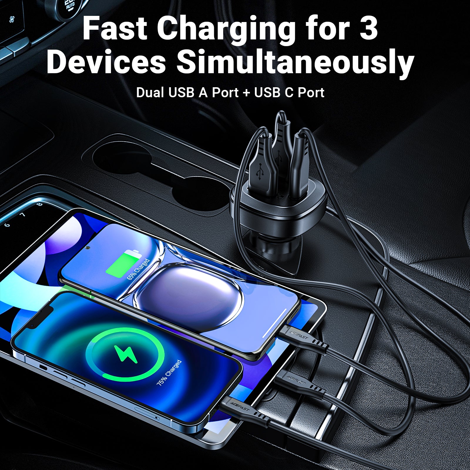 ACEFAST Fast Car Charger 66W (2 USB-A+USB-C) - B9