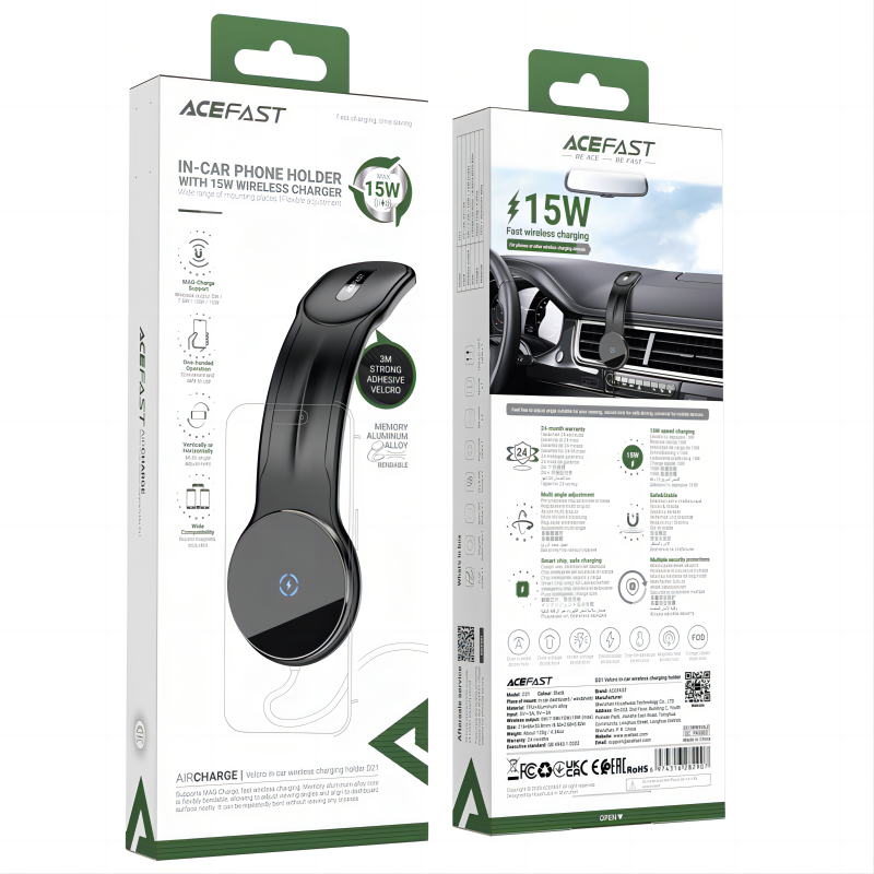 ACEFAST 15W Bendable Wireless Car Charger with Velcro Pad