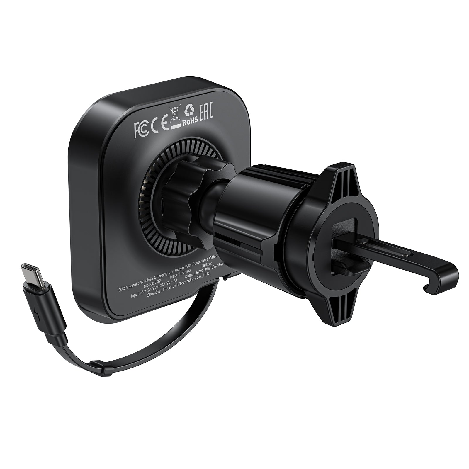 Experience stability with Easy Gadgets' car charger featuring a long-arm hook lock clip for secure air vent mounting.