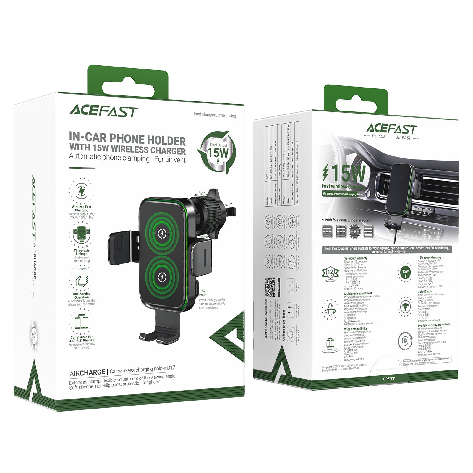 ACEFAST Auto Clamping Wireless Car Phone Charger