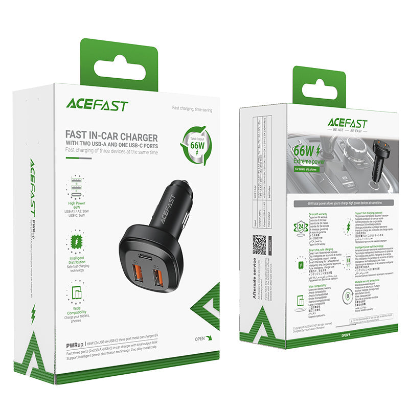 ACEFAST Fast Car Charger 66W (2 USB-A+USB-C) - B9