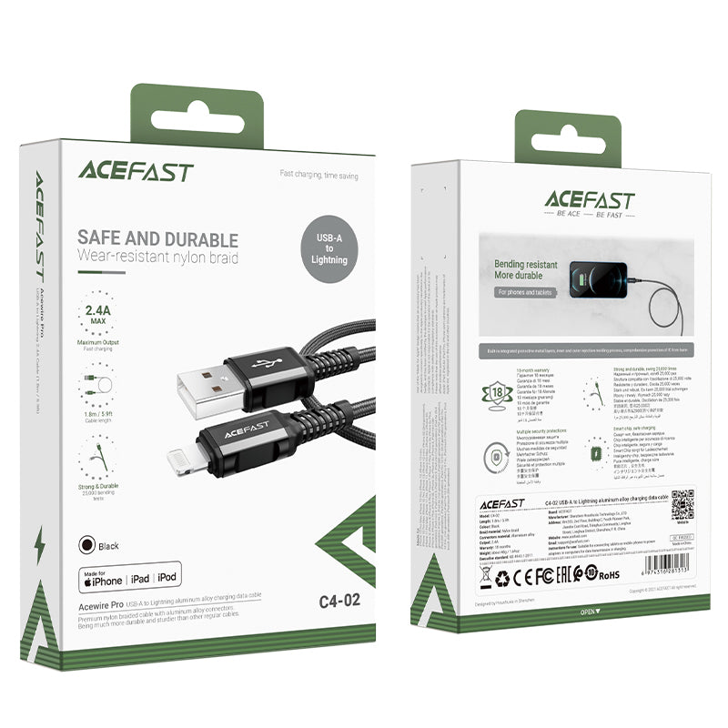 ACEFAST USB-A to Lightning iPhone Charger Cable MFi-Certified 1.8M