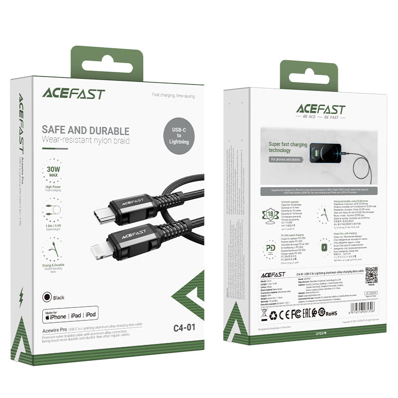 ACEFAST Type-C to Lightning iPhone Fast Charger Cable MFi-Certified 1.8M