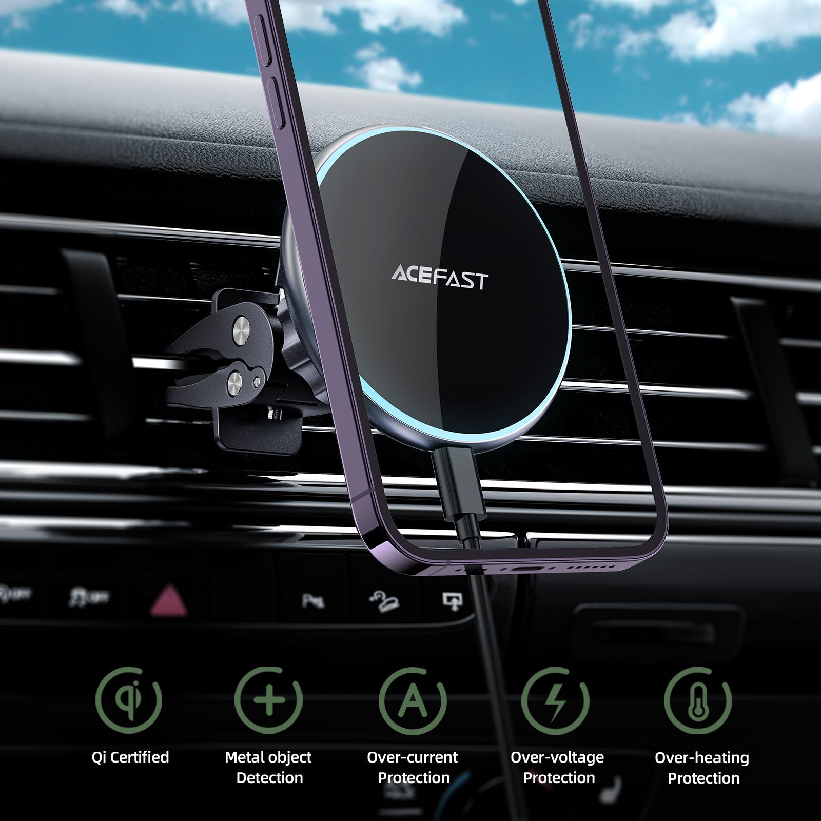 ACEFAST Wireless Car Charger Magnetic Wireless Charging Car Phone Holder