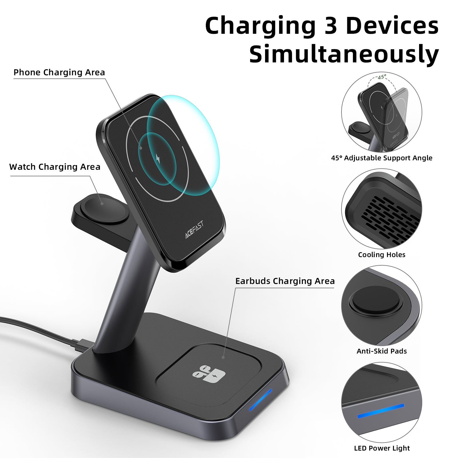 ACEFAST Desktop 3-in-1 Wireless Charging Stand - E3